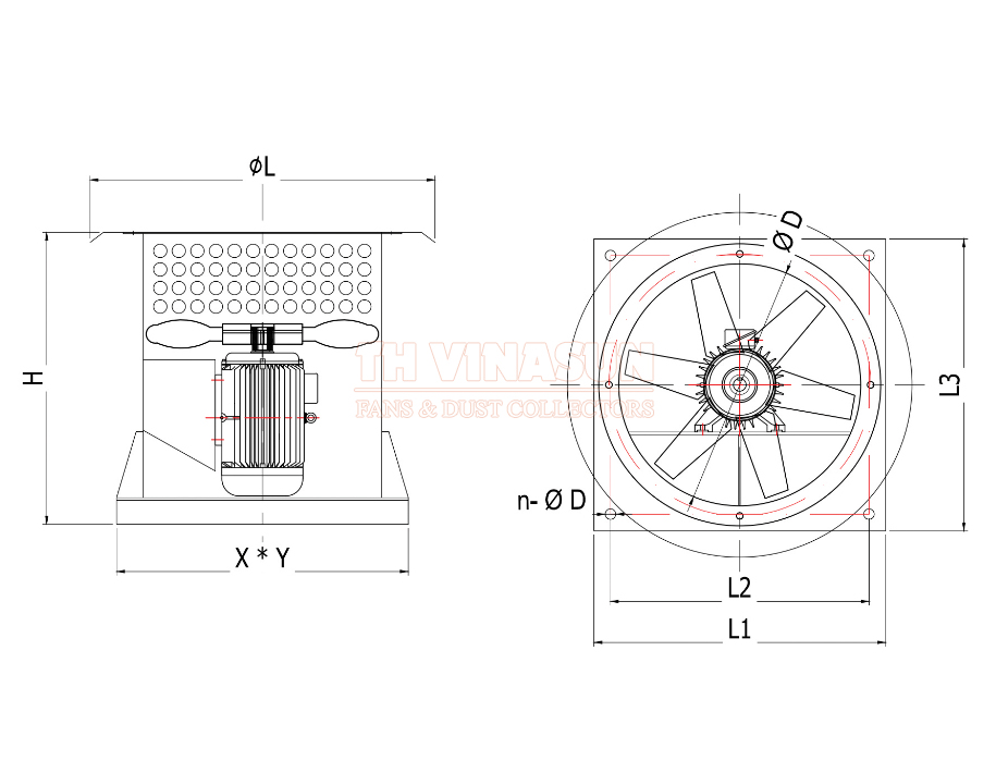 Bản vẽ kỹ thuật quạt hút mái lắp cánh hướng trục