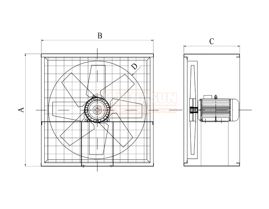 Bản vẽ kỹ thuật quạt thông gió hướng trục VNS-AF8-NoT