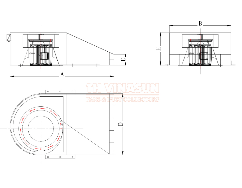 Bản vẽ kỹ thuật quạt đuổi gió tầng hầm kiểu Jetfans VNS-CJ1-NoT