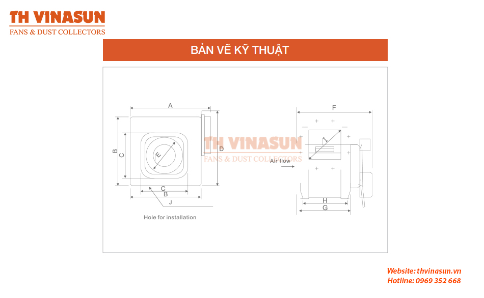 Bản vẽ kỹ thuật quạt hướng trục vuông VNS-DPT