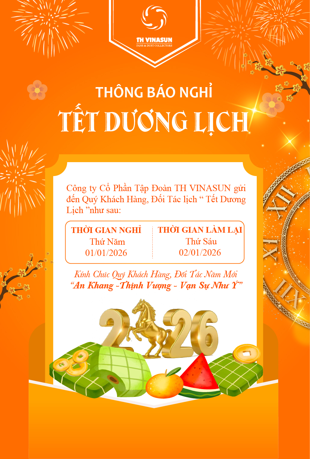 th-vinasun Thông báo Nghỉ tết Dương 2026